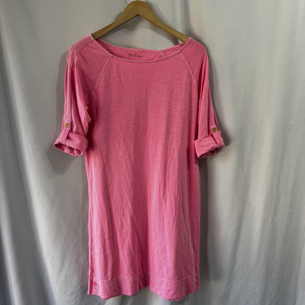 Lilly Pulitzer Camie Dress Size Medium Neon Pink Preppy Beach Coastal Palm tree